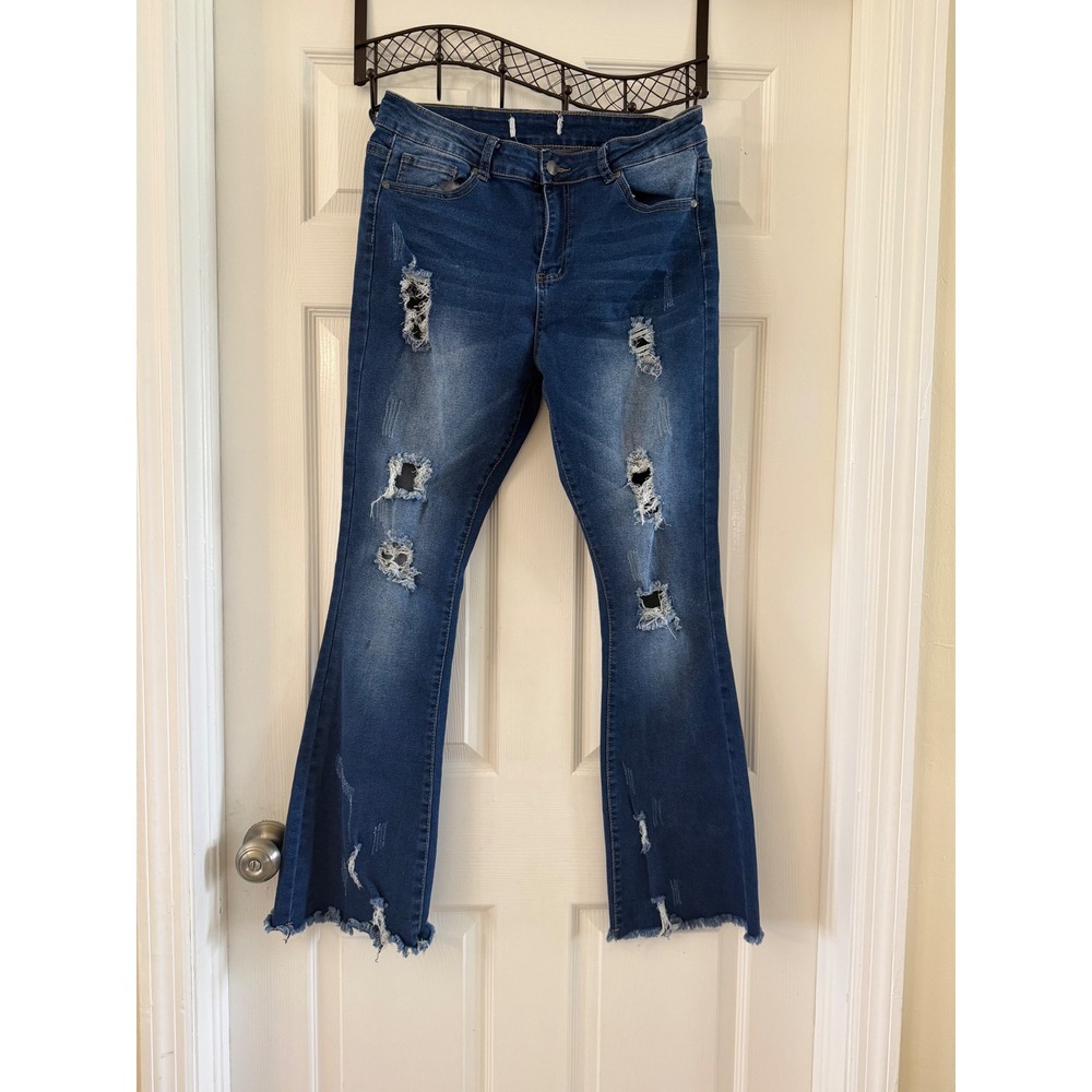 Celebrity Ace Distressed Flare Jeans Medium Wash Denim Size 13/31